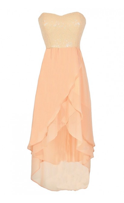 Peaches and Gleam Sequin and Chiffon High Low Dress